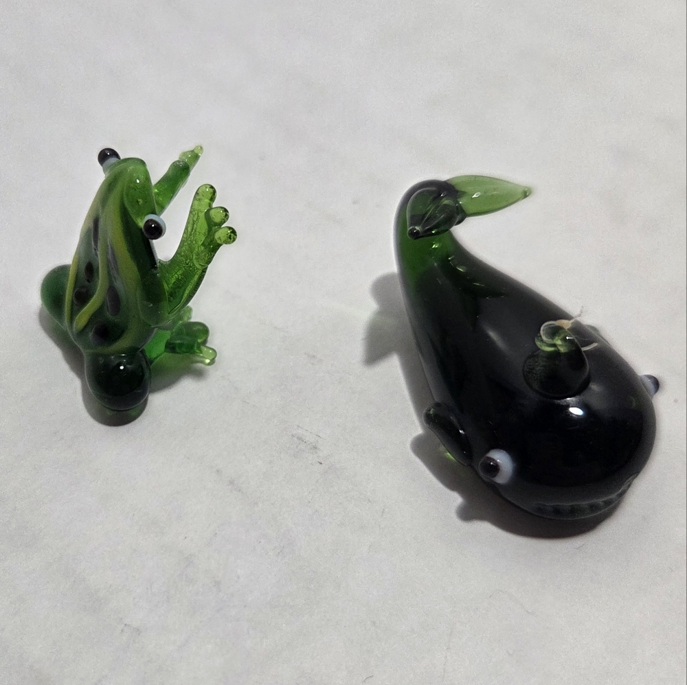 Glass Whale and Frog Figurines